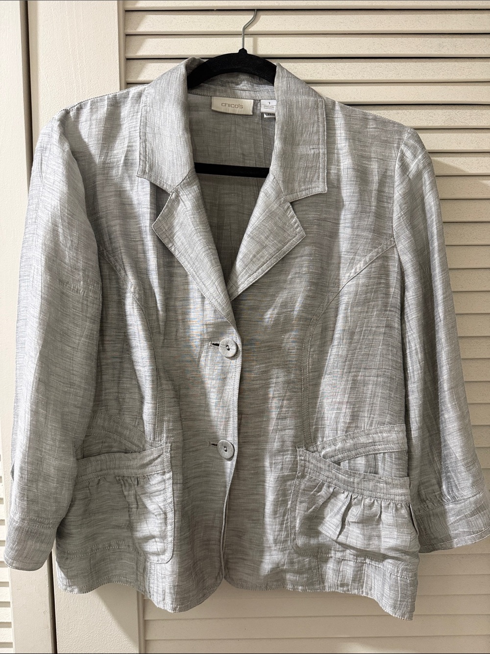 Chico's Silver-Tone Linen-Blend Notch Collar Jacket